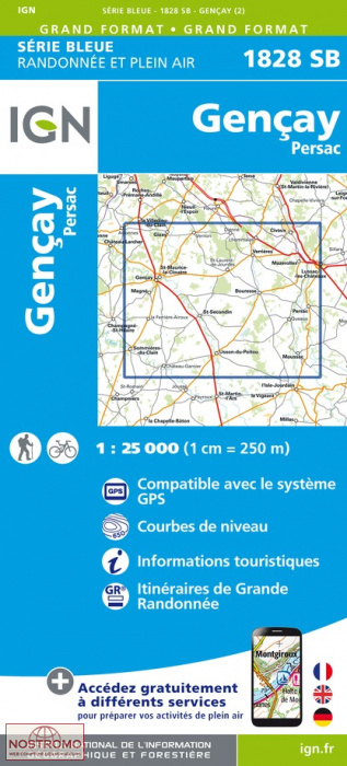 1828SB GENCAY - PERSAC | carte de randonnée IGN