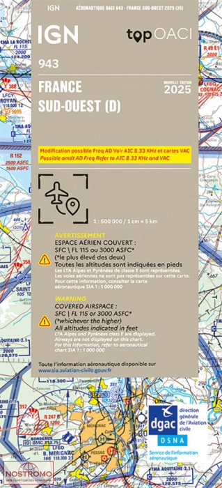 943 FRANCE SUD OUEST-OACI | carte aéronautique IGN