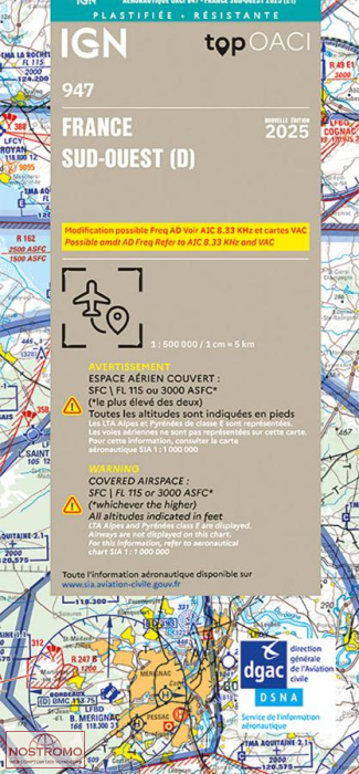 947 FRANCE SOUTHWEST-OACI | IGN aeronautical chart