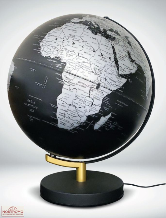 GLOBE NOIR LUMINEUX PIED DORÉ / NOIR