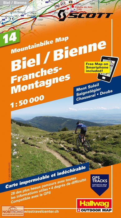 BIEL / BIENNE - FRANCHES-MONTAGNES 14 | carte de VTT Hallwag