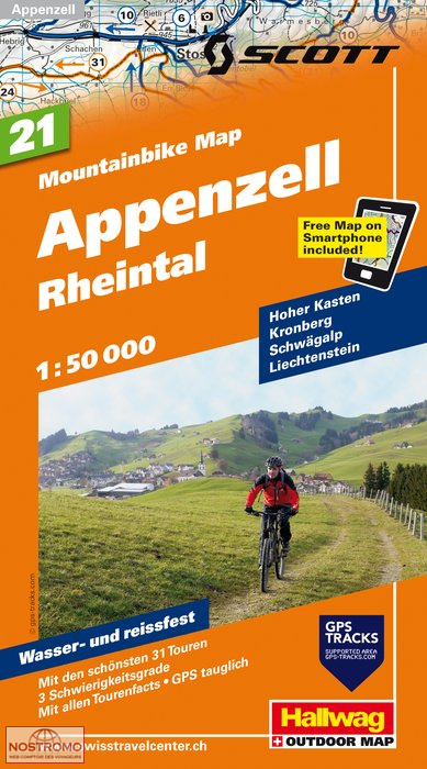 APPENZELL - RHEINTAL 21 | carte de VTT Hallwag