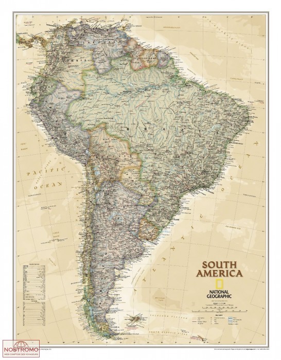 AMÉRIQUE DU SUD POLITIQUE "STYLE ANTIQUE" | carte murale National Geographic