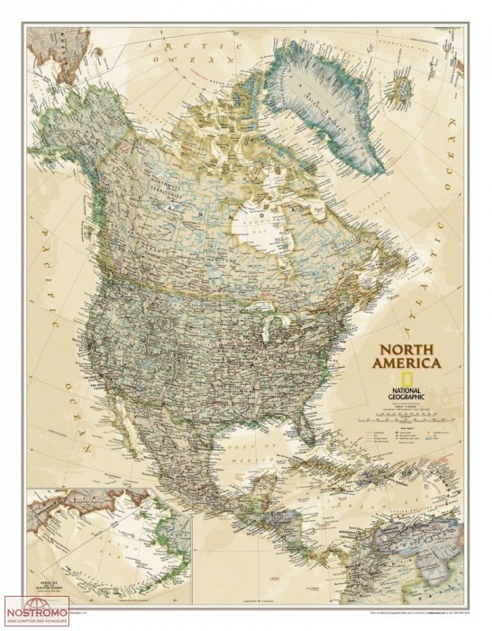 AMÉRIQUE DU NORD POLITIQUE "STYLE ANTIQUE" | carte murale National Geographic