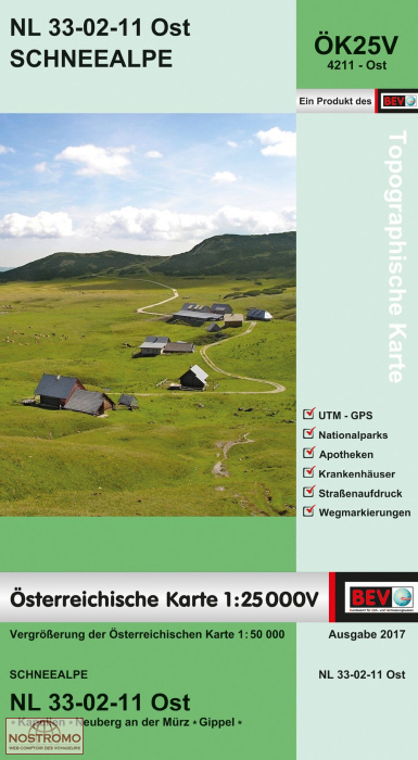 4211-OST SCHNEEALPE | carte topographique BEV