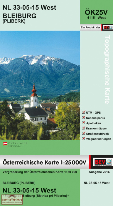 4115-WEST BLEIBURG / PLIBERK | carte topographique BEV