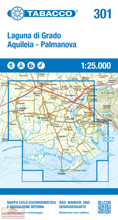 301 LAGUNA DI GRADO - AQUILEIA - PALMANOVA | Tabacco cycling map