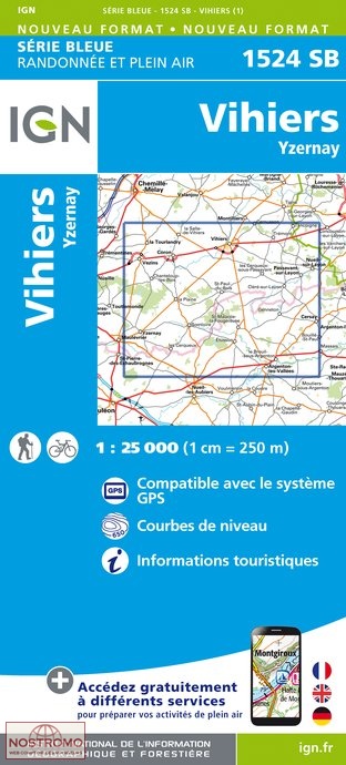 1524SB VIHIERS - YZERNAY | carte de randonnée IGN