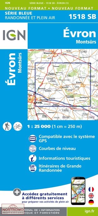 1518SB ÉVRON - MONTSÛRS | carte de randonnée IGN