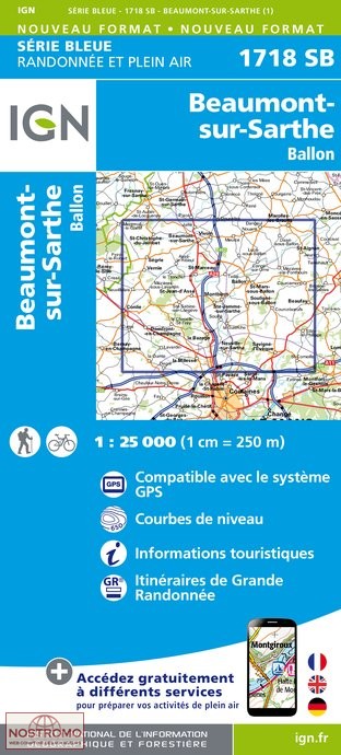 1718SB BEAUMONT-SUR-SARTHE | carte de randonnée IGN
