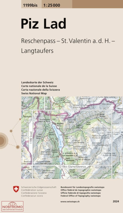 1199BIS PIZ LAD - RESCHENPASS - ST. VALENTIN - LANGTAUFERS | carte topographique Swisstopo
