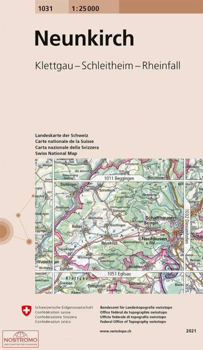 1031 NEUNKIRCH - KLETTGAU - SCHLEITHEIM - RHEINFALL | carte topographique Swisstopo