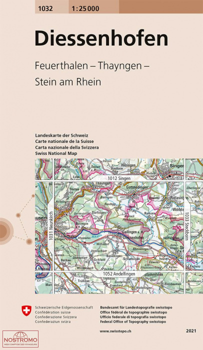 1032 DIESSENHOFEN - FEUERTHALEN - THAYNGEN - STEIN AM. RH. | carte topographique Swisstopo