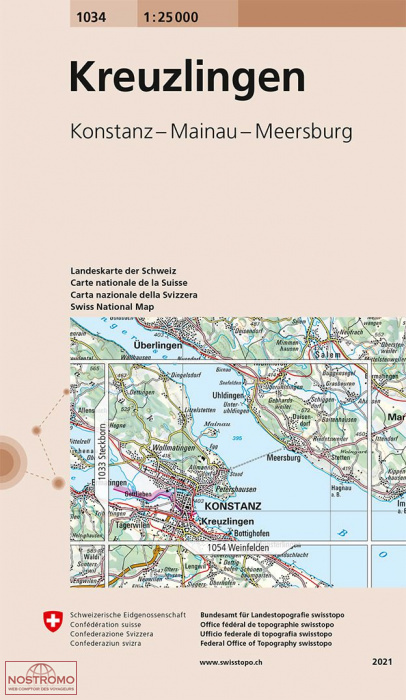 1034 KREUZLINGEN - KONSTANZ - MAINAU - MEERSBURG | carte topographique Swisstopo