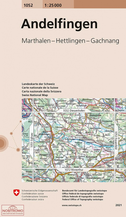 1052 ANDELFINGEN - MARTHALEN - HETTLINGEN - GACHNANG | carte topographique Swisstopo