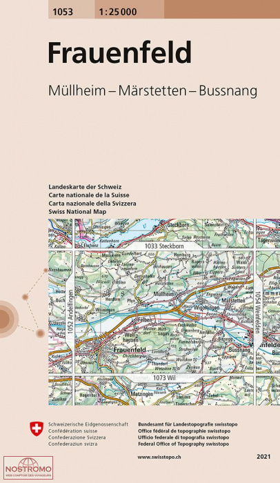 1053 FRAUENFELD - MÜLLHEIM - MÄRSTETTEN - BUSSNANG | carte topographique Swisstopo