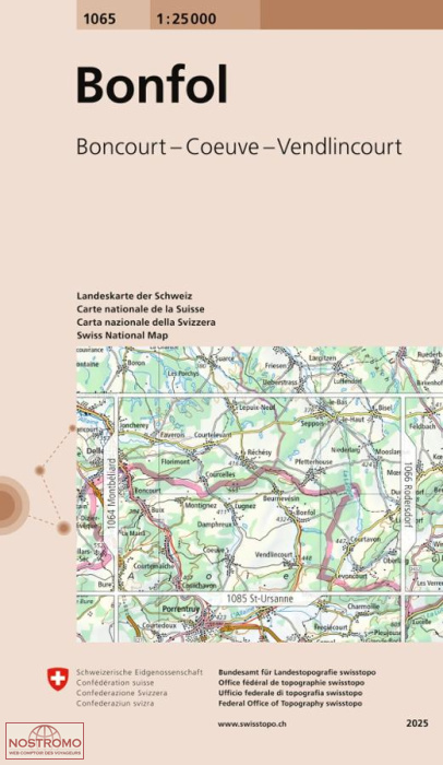 1065 BONFOL - BONCOURT - COEUVE - VENDLINCOURT | Swisstopo topographic map