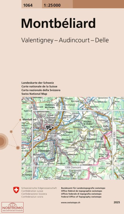 1064 MONTBÉLIARD - VALENTIGNEY - AUDINCOURT - DELLE | Swisstopo topographic map
