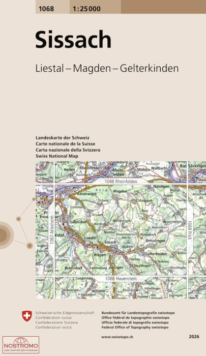 1068 SISSACH - LIESTAL - MAGDEN - GELTERKINDEN | Swisstopo topographic map