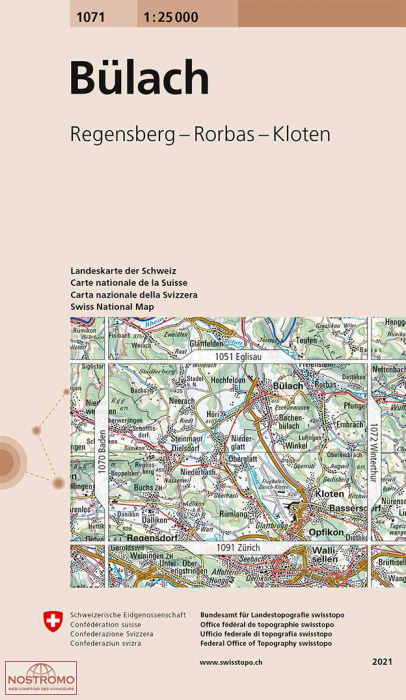 1071 BÜLACH - REGENDBERG - RORBAS - KLOTEN | carte topographique Swisstopo