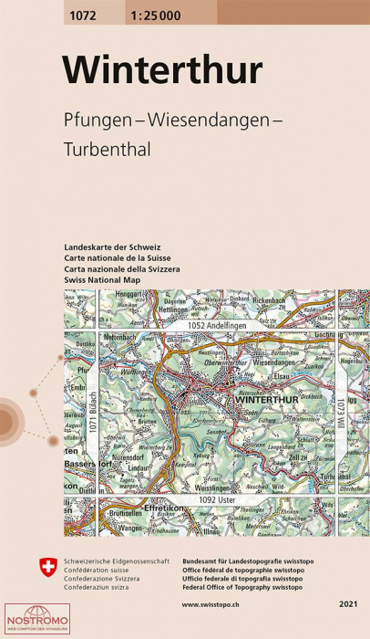 1072 WINTERTHUR - PFUNGEN - WIESENDANGEN - TURBENTHAL | carte topographique Swisstopo