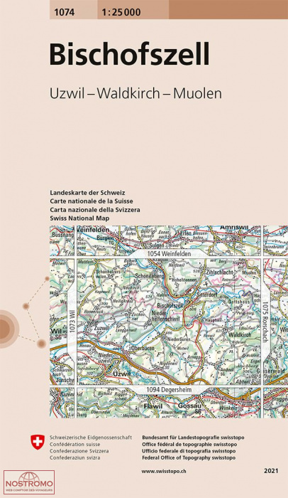 1074 BISCHOFSZELL - UZWIL - WALDKIRCH - MUOLEN | carte topographique Swisstopo