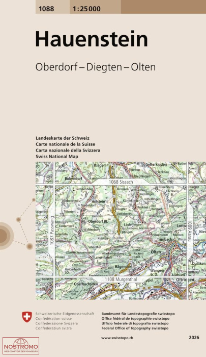 1088 HAUENSTEIN - OBERDORF - DIEGTEN - OLTEN | Swisstopo topographic map