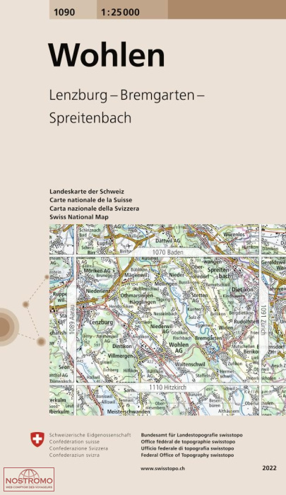 1090 WOHLEN - LENZBURG - BREMGARTEN - SPREITENBACH | carte topographique Swisstopo