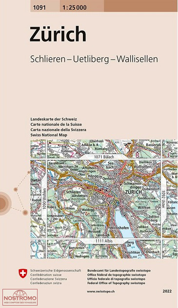 1091 ZÜRICH - SCHLIEREN - UETLIBERG - WALLISELLEN | carte topographique Swisstopo