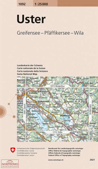 1092 USTER - GREIFENSEE - PFÄFFIKERSEE - WILA | carte topographique Swisstopo