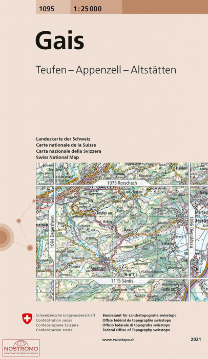1095 GAIS - TEUFEN - APPENZELL - ALTSTÄTTEN | carte topographique Swisstopo