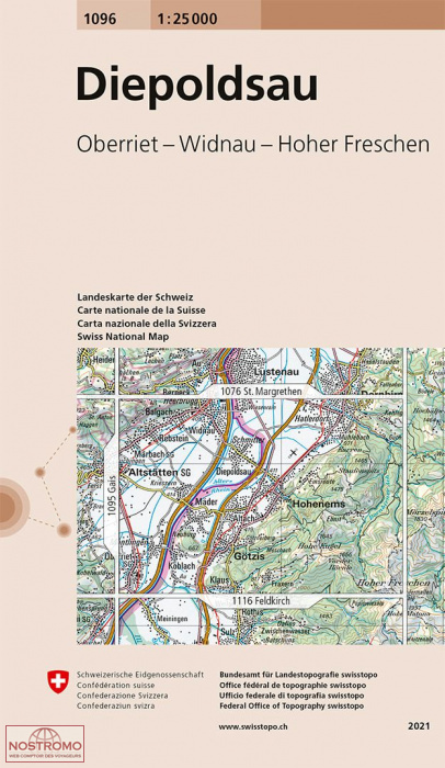 1096 DIEPOLDSAU - OBERRIET - WIDNAU - HOHER FRESCHEN | carte topographique Swisstopo