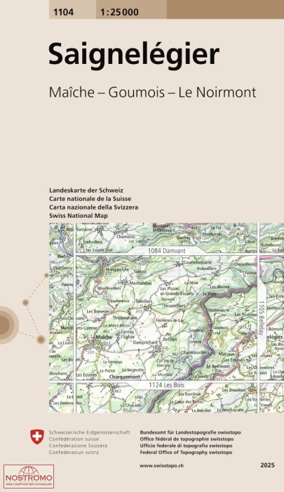 1104 SAIGNELÉGIER - MAÎCHE - GOUMOIS - LE NOIRMONT | Swisstopo topographic map