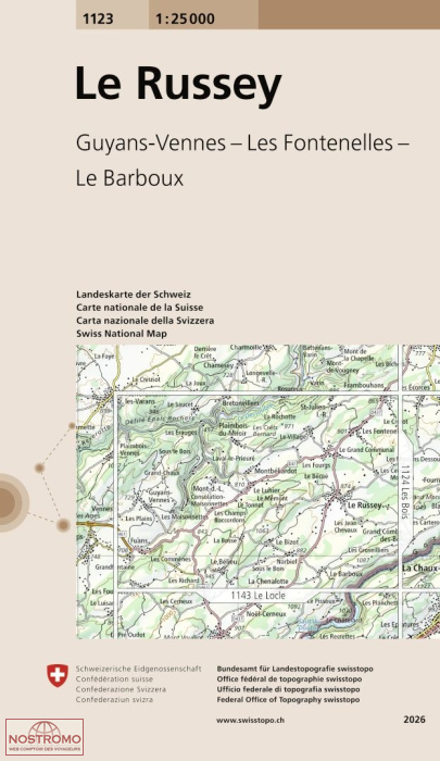 1123 LE RUSSEY - GUYANS-VENNES - LES FONTENELLES | carte topographique Swisstopo