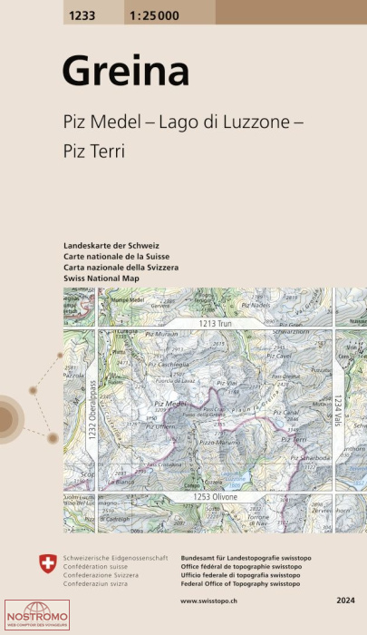 1233 GREINA - PIZ MEDEL - LAGO DI LUZZONE - PIZ TERRI | carte topographique Swisstopo