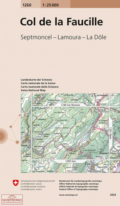 1260 COL DE LA FAUCILLE - SEPTMONCEL - LAMOURA - LA DÔLE | carte topographique Swisstopo