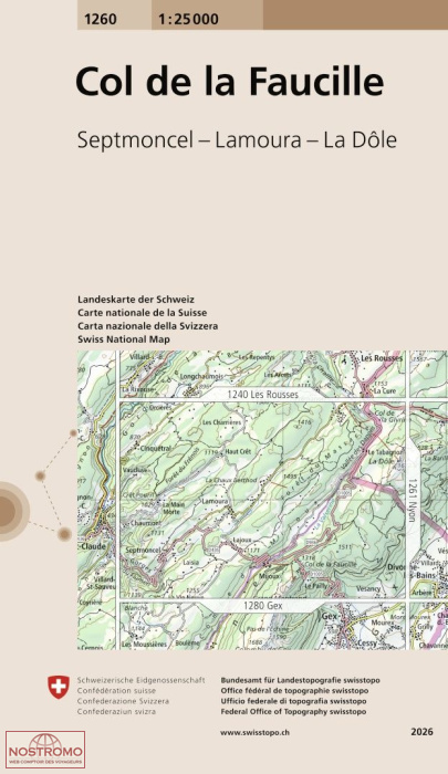 1260 COL DE LA FAUCILLE - SEPTMONCEL - LAMOURA - LA DÔLE | carte topographique Swisstopo