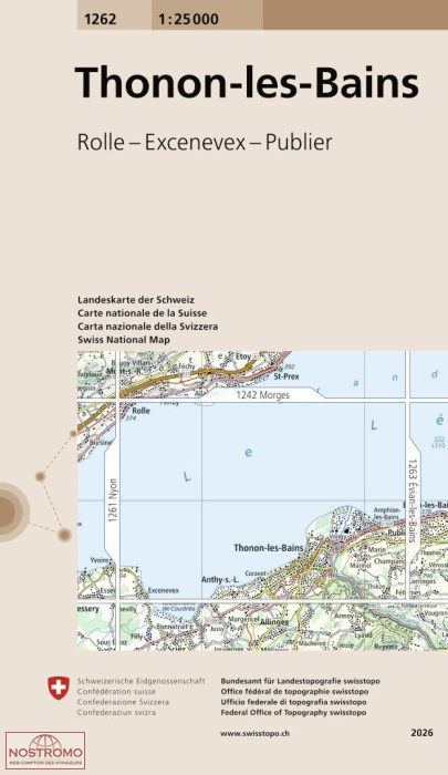1262 THONON-LES-BAINS - ROLLE - EXCENEVEX - PUBLIER | carte topographique Swisstopo
