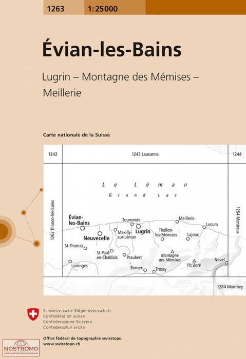 1263 ÉVIAN-LES-BAINS - LUGRIN - MONTAGNE DES MÉMISES - MEILLERIE | carte topographique Swisstopo