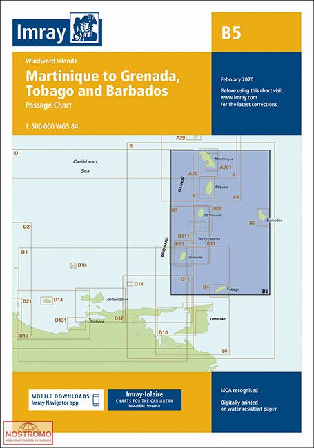 B5 DE LA MARTINIQUE À GRENADE, TOBAGO ET BARBADE | carte marine Imray