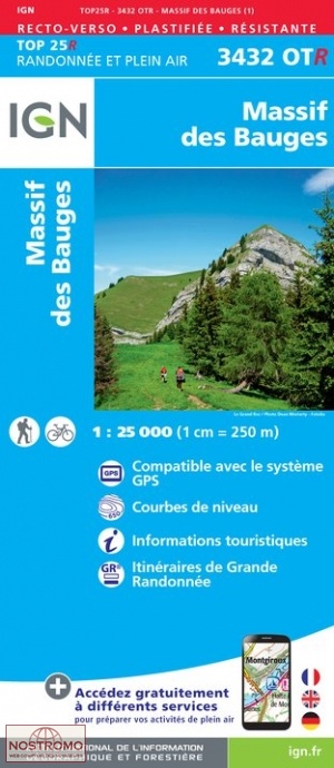 3432OTR MASSIF DES BAUGES | carte de randonnée IGN