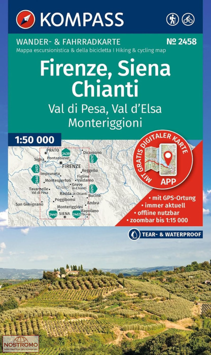 2458 FIRENZE - SIENA - CHIANTI | carte de randonnée Kompass