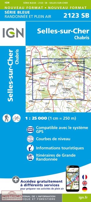 2123SB SELLES-SUR-CHER | carte de randonnée IGN