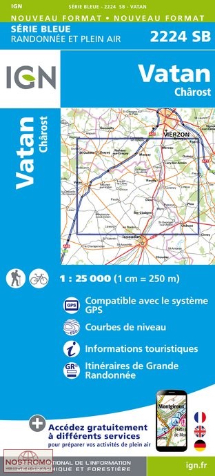 2224SB VATAN - CHÂROST | carte de randonnée IGN