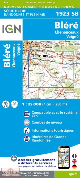 1923SB BLÉRÉ | carte de randonnée IGN