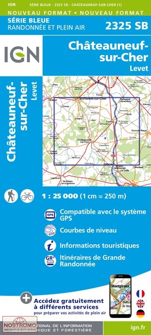 2325SB CHÂTEAUNEUF-SUR-CHER | carte de randonnée IGN