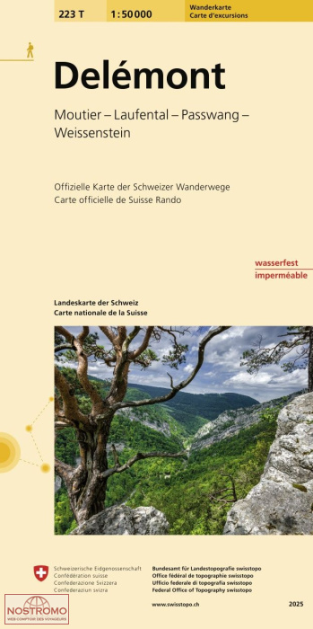 223T DELÉMONT - MOUTIER - LAUFENTAL - PASSWANG - WEISSENSTEIN | carte de randonnée Swisstopo