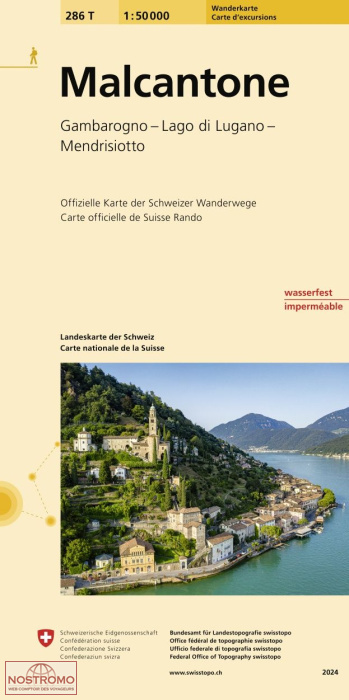 286T MALCANTONE - GAMBAROGNO - LAGO DI LUGANO - MENDRISIOTTO | carte de randonnée Swisstopo