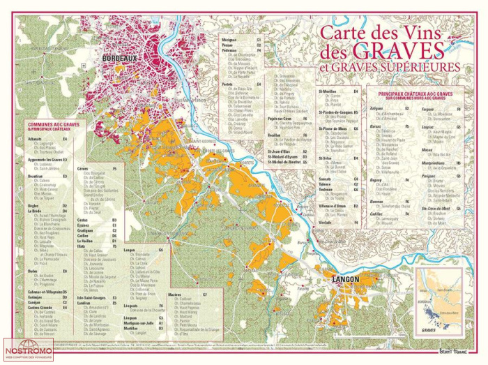 CARTE DES VINS DES GRAVES ET GRAVES SUPÉRIEURES | poster Benoit France