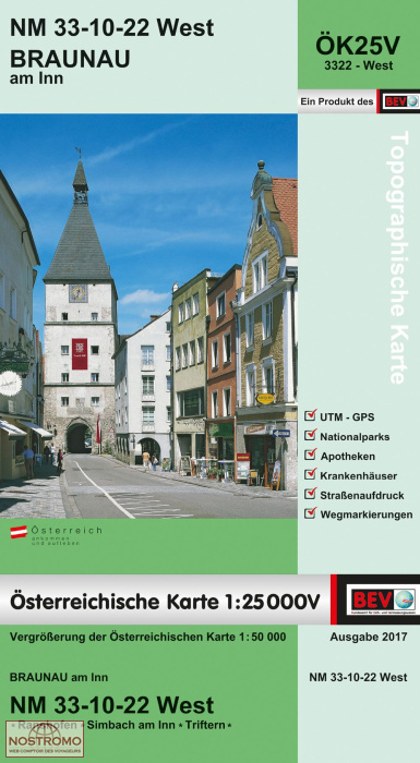 3322-WEST BRAUNAU AM INN | carte topographique BEV